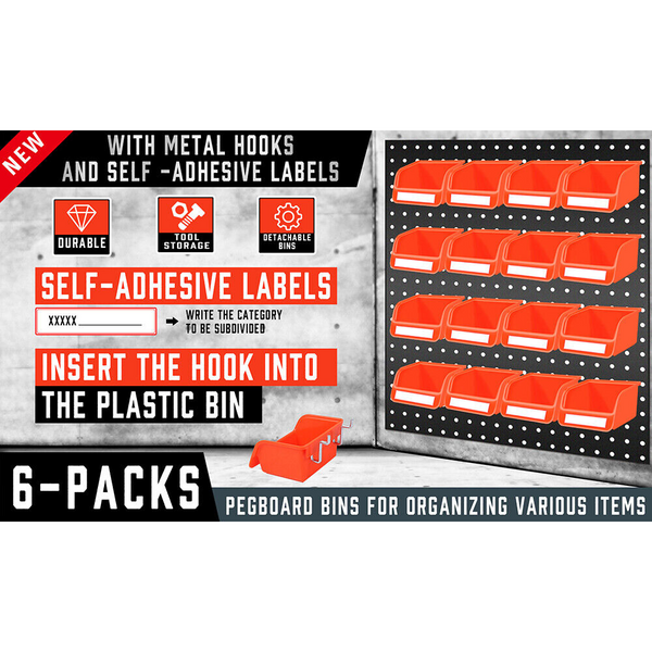 Horusdy 16Pc Pegboard Bins Board Parts Storage With Steel Hooks Tools Organiser Tray Other Tool Storage