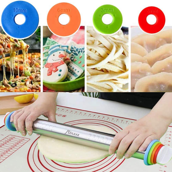 17 Inch Stainless Steel Adjustable Thickness Rolling Pin With Baking Mat