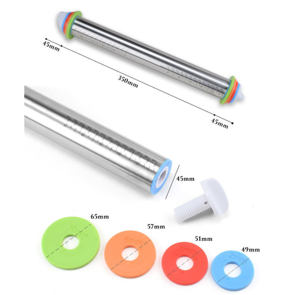 17 Inch Stainless Steel Thickness Rolling Pin With Baking Mat Rolling Pins