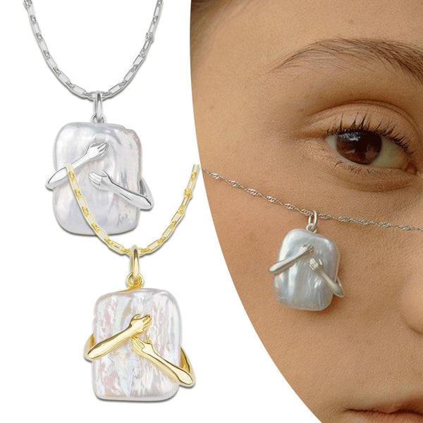 Veile Studios Unique Square Baroque Pearl Couple Pendant Necklace Valentines Day Lover Gift Party Jewelry Necklaces & Pendants