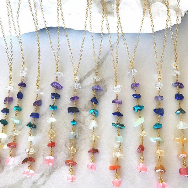 Veile Studios Foreign Trade Color Natural Crystal Gravel Handmade Winding Silver Gold Plating Necklace Necklaces & Pendants