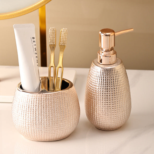 Home Bathroom Rose Gold Ceramic Cleaning Kit 4 Piece Set For Essentials Toilet Brushes & Holders