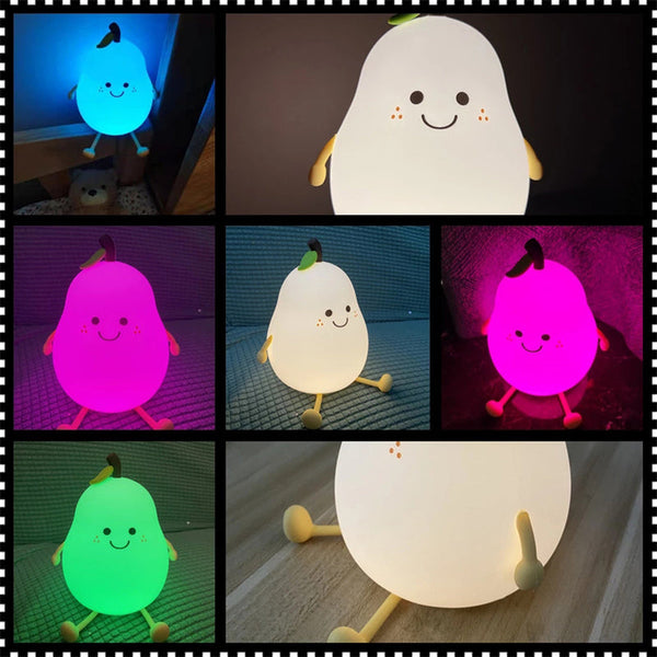 Led Pear Fruit Night Light Usb Rechargeable Dimming Touch Silicone Table Lamp Bedroom Bedside Decoration Couple Gift Boby