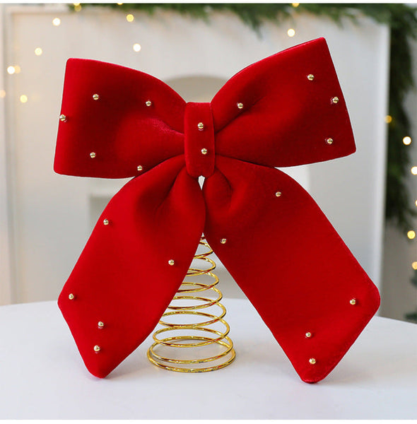 Santyuan New Red Velvet Tree Top Star Christmas Decoration Bowknot Topper Ornament Seasonal Decorations