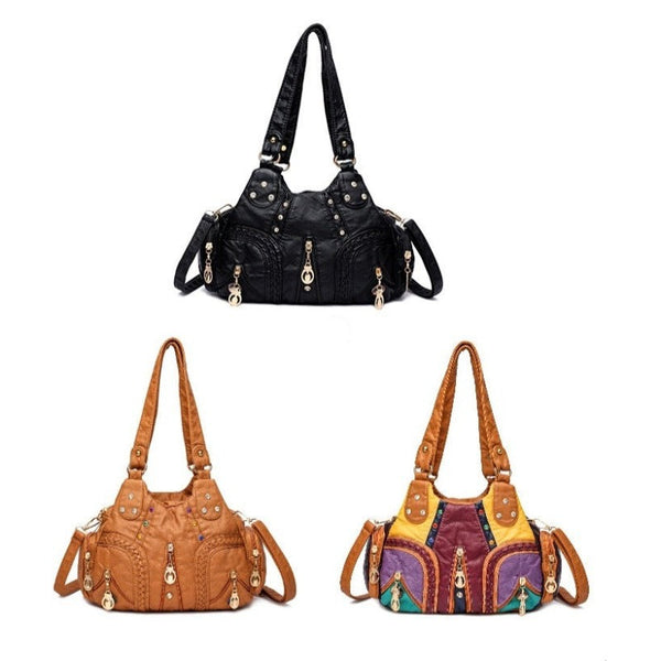 Women's Bags & Handbags Colored Mosaic Large Capacity Multilayer Washed Leather Handbag Product Information