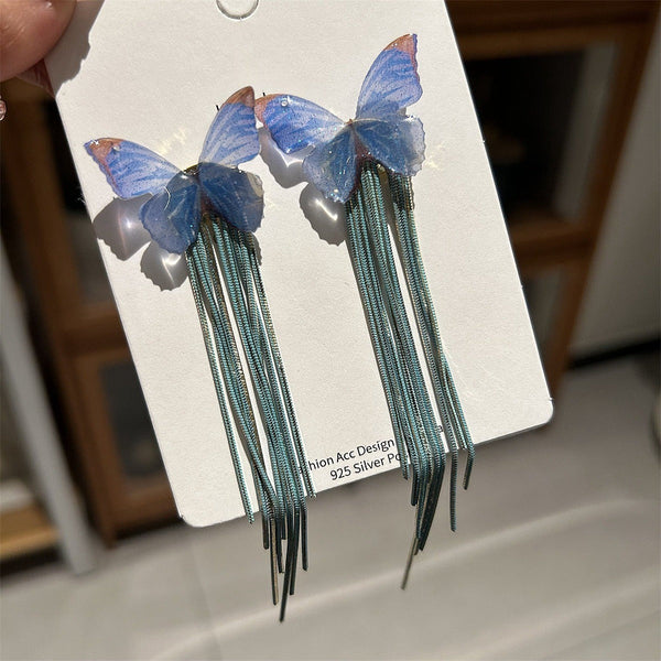 Veile Studios Butterfly Long Tassel Design Metal Elegant Ladies Women Jewelry Earrings