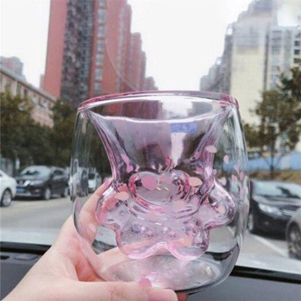 177Ml Cute Cat Paw Shape Two Layer Floral Milk Mug Coffee Cup 101 200Ml 02 Glassware & Drinkware