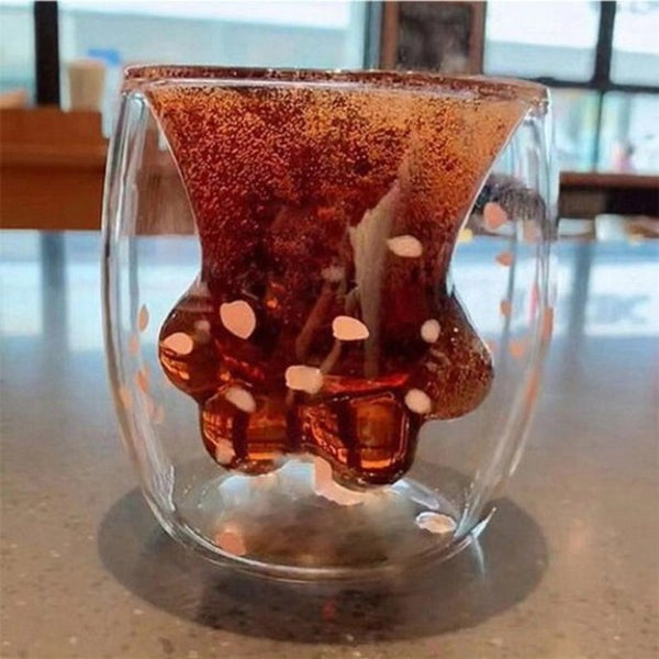 177Ml Cute Cat Paw Shape Two Layer Floral Milk Mug Coffee Cup 101 200Ml 02 Glassware & Drinkware