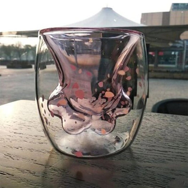 177Ml Cute Cat Paw Shape Two Layer Floral Milk Mug Coffee Cup 101 200Ml 02 Glassware & Drinkware
