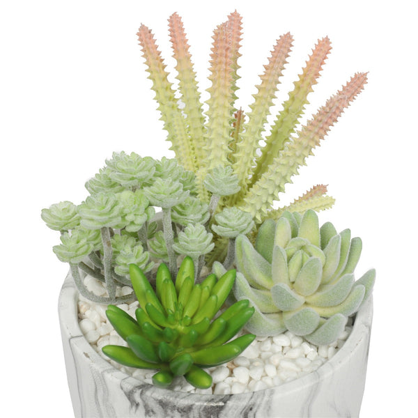 Potted Artificial Succulent Bowl With Marble 20.5Cm