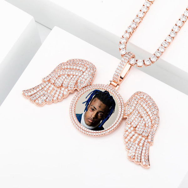 Angel Wings Large Diy Photo Frame Pendant Full Zircon Jewelry Hip Hop Necklace Gold Australia Accessories Necklaces & Pendants