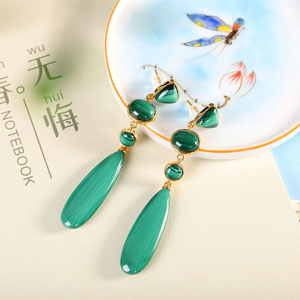 Veile Studios Slender Minimalist Women's Fashion With S925 Silver And Malachite Earrings