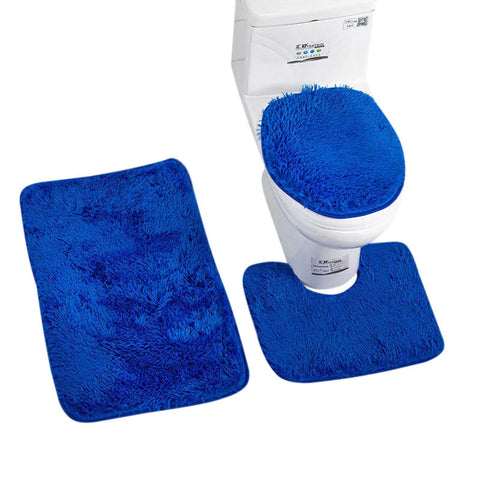 Bath Mat Set Royal Blue Bathroom Silk Tie Dye Non Slip Rug Toilet Lid Cover Bath Mats Rugs & Toilet Covers