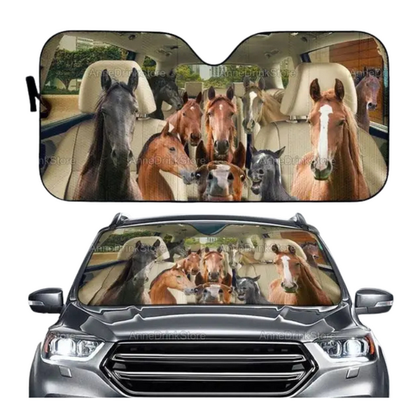 Funny Horse Driving 3D Printing Car Sun Visor Auto Decoration For Vehicle Parts Accessories Sun Visors