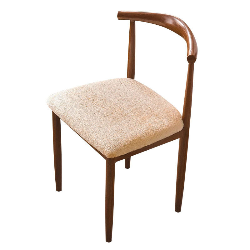 Beige Fur Stretch Chair Seat Cover For Dining Kitchen Washable Removable Slipcovers
