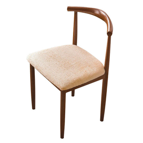 Beige Fur Stretch Chair Seat Cover For Dining Kitchen Washable Removable Slipcovers