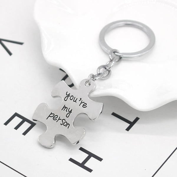 Keyrings 2 Pcs / Set Puzzle Piece You're My Person Couple Key Chains Gift Idea