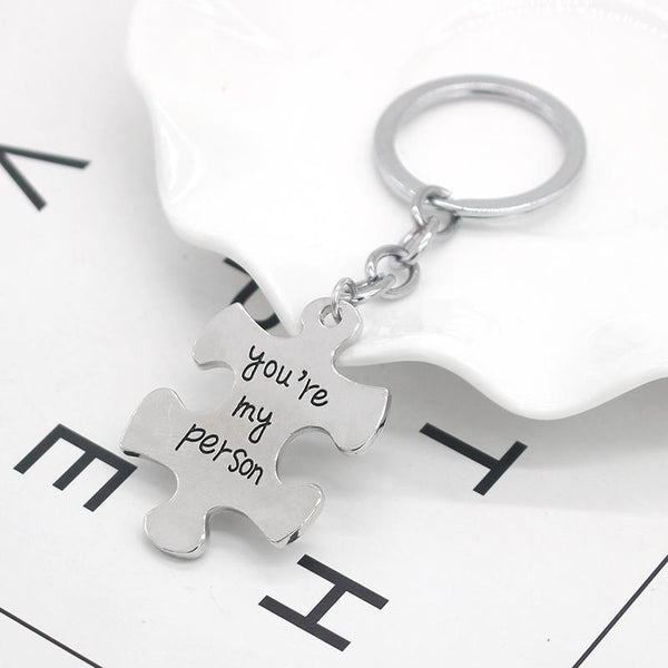 2 Pcs / Set Puzzle Piece You're My Person Couple Key Chains Gift Idea Keyrings