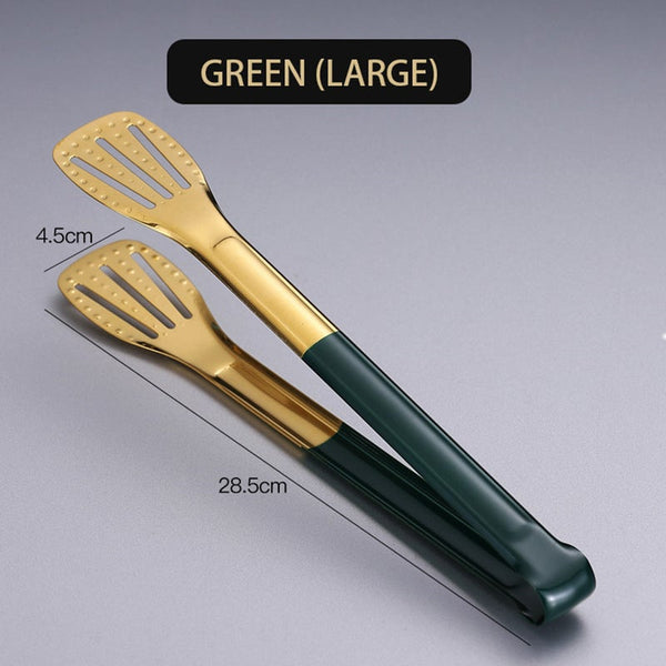Stainless Steel Bbq Tongs With Coloured Handle Salad Meat Grilling Clip Gold Green
