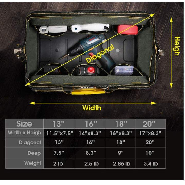 Power Tools 18 Inch Hardware Kit Bag Close Top Heavy Duty Moulded Base Storage Box With Shoulder Strap