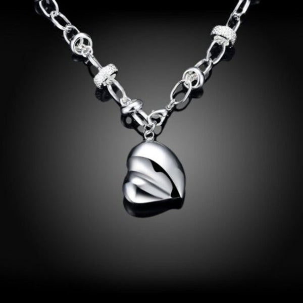 18 Inch Simple Heart Pendant Necklace Silver