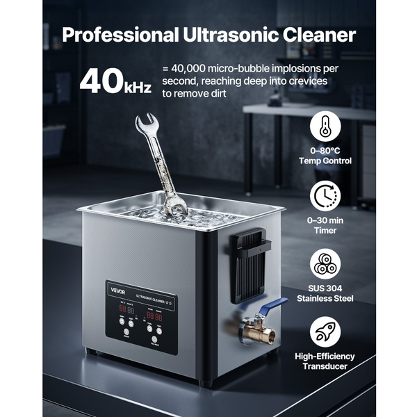 10L Ultrasonic Cleaner Professional Machine With Cleaning Basket And Digital Display 180W Stainless Steel 40Khz For Watches Razors Jewelry Coins More