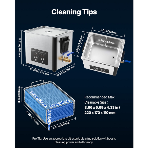 10L Ultrasonic Cleaner Professional Machine With Cleaning Basket And Digital Display 180W Stainless Steel 40Khz For Watches Razors Jewelry Coins More