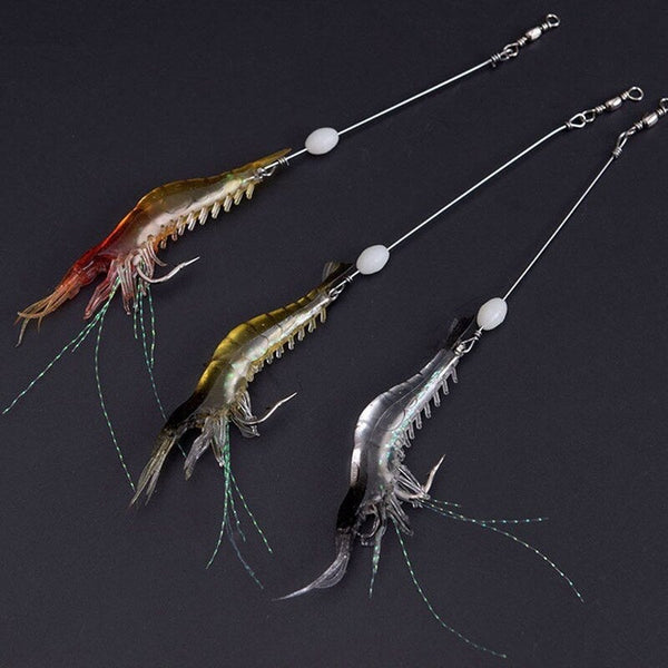 1Pc Luminous Fake Shrimp Soft Silicone Artificial Bait Bead Swivels Sharp Hook Fishing Lure