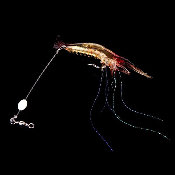 1Pc Luminous Fake Shrimp Soft Silicone Artificial Bait Bead Swivels Sharp Hook Fishing Lure