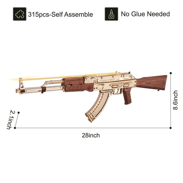 Rokr Automatic Rifle Ak 47 Wooden Assembly Gun Double Firing Modes Diy Toy For Adults Kids Wooden Toys