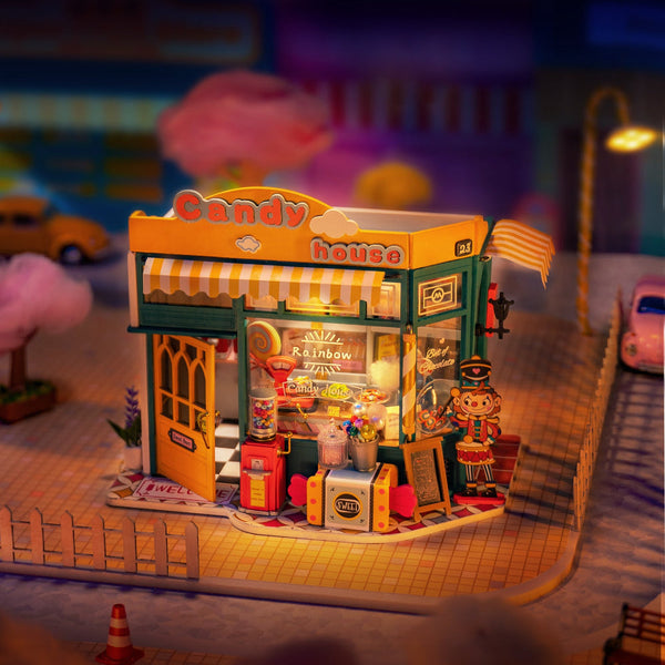 Robotime Rolife Rainbow Diy Miniature Candy House Wooden Puzzle Dollhouse Toys Doll Houses