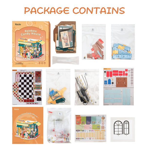 Robotime Rolife Rainbow Diy Miniature Candy House Wooden Puzzle Dollhouse Toys Doll Houses