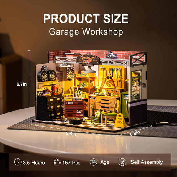 Rolife Dollhouse Miniature House Kit Diy Garage Workshop Led Light Decorative Wooden Craft Gifts Children Puzzles