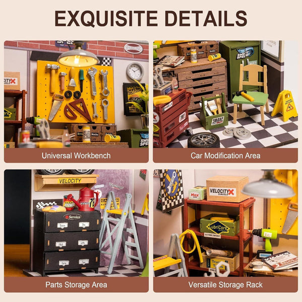 Rolife Dollhouse Miniature House Kit Diy Garage Workshop Led Light Decorative Wooden Craft Gifts Children Puzzles