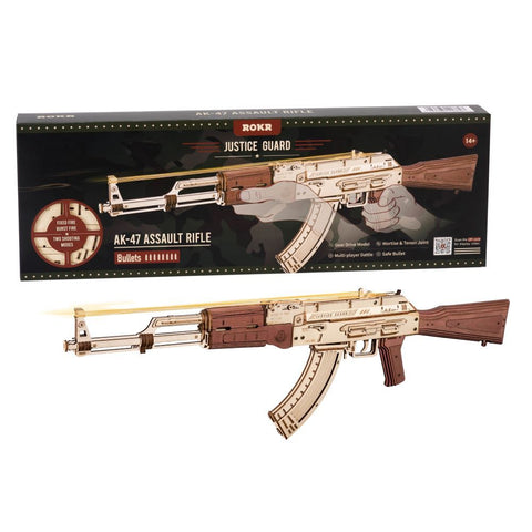 Rokr Automatic Rifle Ak 47 Wooden Assembly Gun Double Firing Modes Diy Toy For Adults Kids Wooden Toys