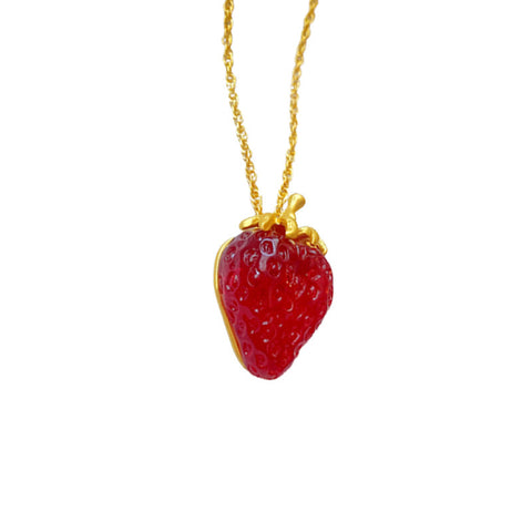 Women's Fashion Red Strawberry Shape Earrings Necklace