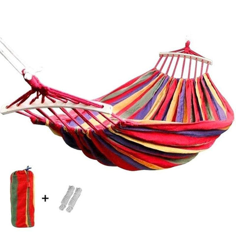 Hammocks 185X80cm With Wood Supports Red Striped Hanging Swing Single Heavy Duty