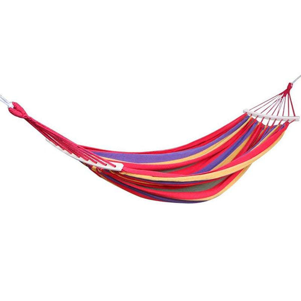 Hammocks 185X80cm With Wood Supports Red Striped Hanging Swing Single Heavy Duty