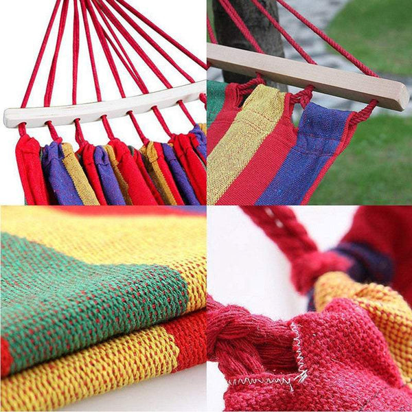 185X80cm With Wood Supports Red Striped Hanging Swing Single Heavy Duty Hammocks