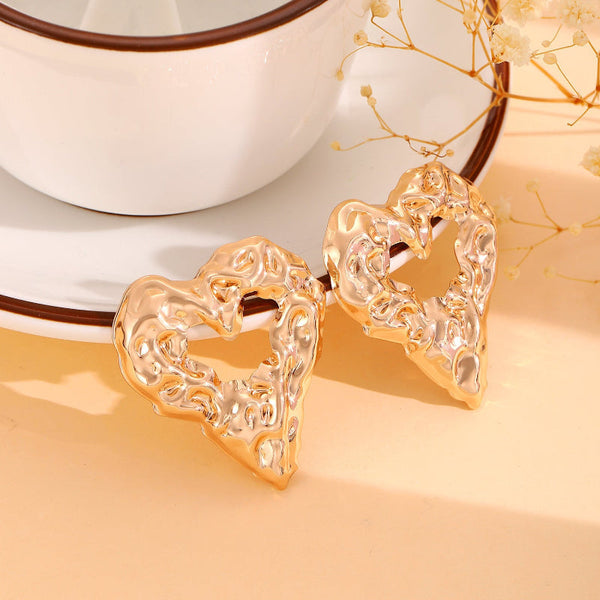 Veile Studios New Pleated Lava Hollow Heart Shaped For Women Valentine's Day Jewelry Earrings