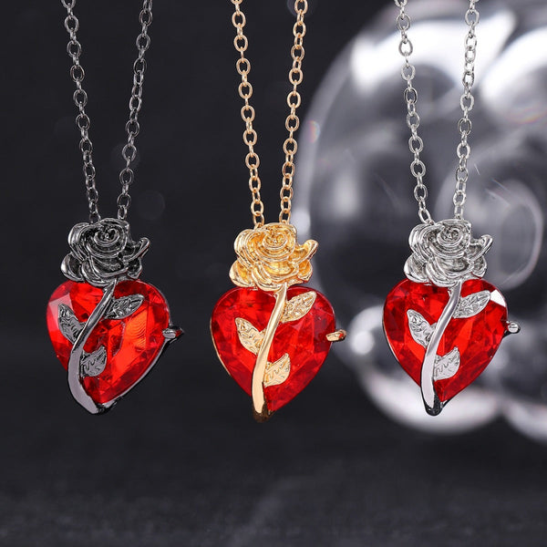 Veile Studios Punk Rose Love Necklace Fashion Personality Heart Shaped Clavicle Chain Pendant Necklaces & Pendants
