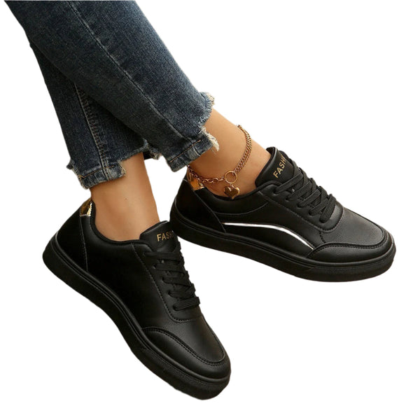 Lace Up White Shoes Round Toe Slip On Thick Sole Casual For Women Flats