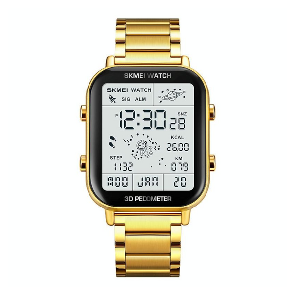 1888 Men Multifunctional Waterproof Digital Watch Stainless Steel 30M Gold Watches