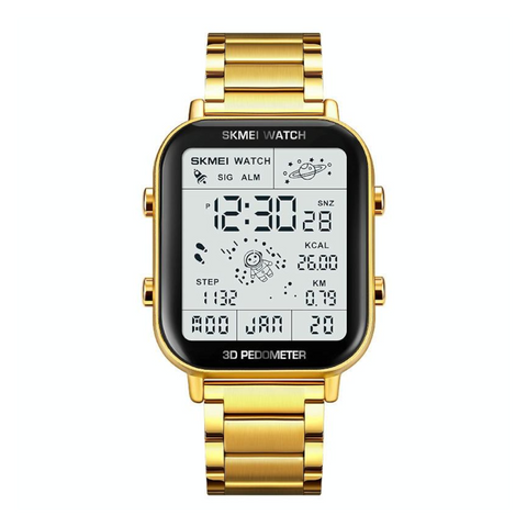 1888 Men Multifunctional Waterproof Digital Watch Stainless Steel 30M Gold Watches
