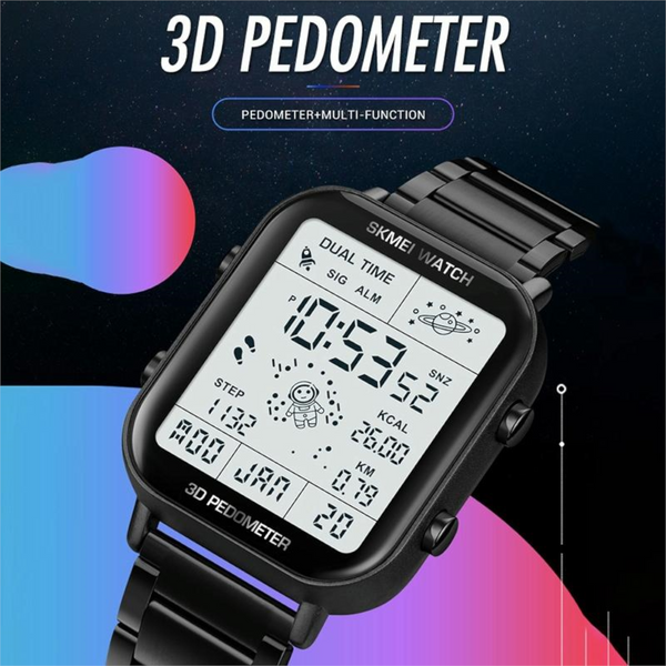 1888 Men Multifunctional Waterproof Digital Watch Stainless Steel 30M Gold Watches