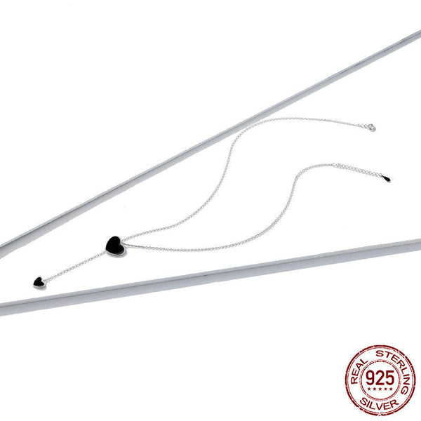 S925 Sterling Silver Black Heart Clavicle Chain Women Necklace Necklaces & Pendants