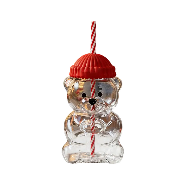 Cartoon Teddy Bear Shaped Glass Cup Christmas Straw Large Capacity Cups Mugs & Glasses