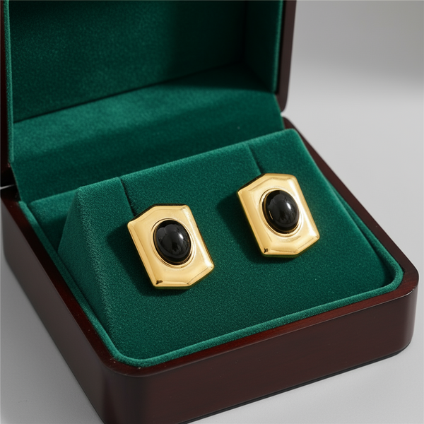 18K Gold Plated Stainless Steel Agate Earrings