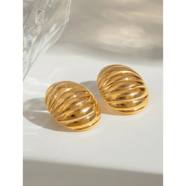 18K Gold Plated Stainless Steel Ribbed Earrings