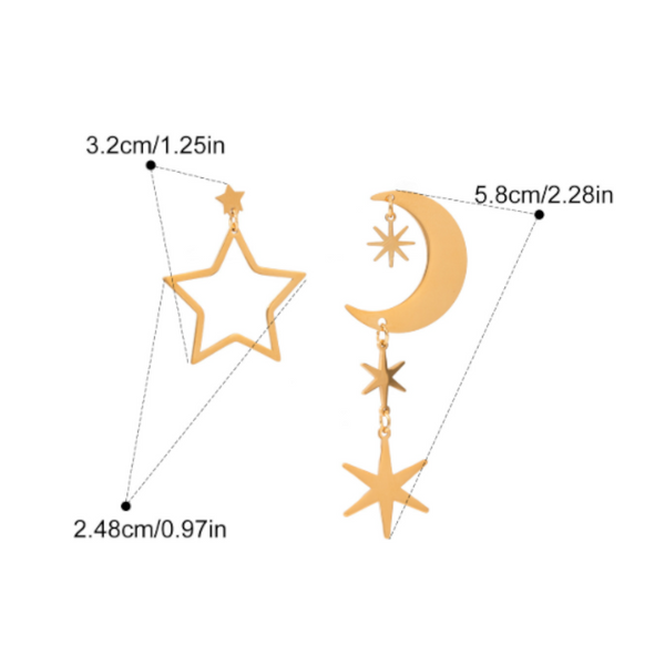 18K Gold Plated Moon & Star Dangle Earrings